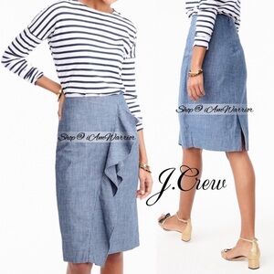 J.Crew NWT chambray pencil skirt with side ruffle  *shop@iamwarrior